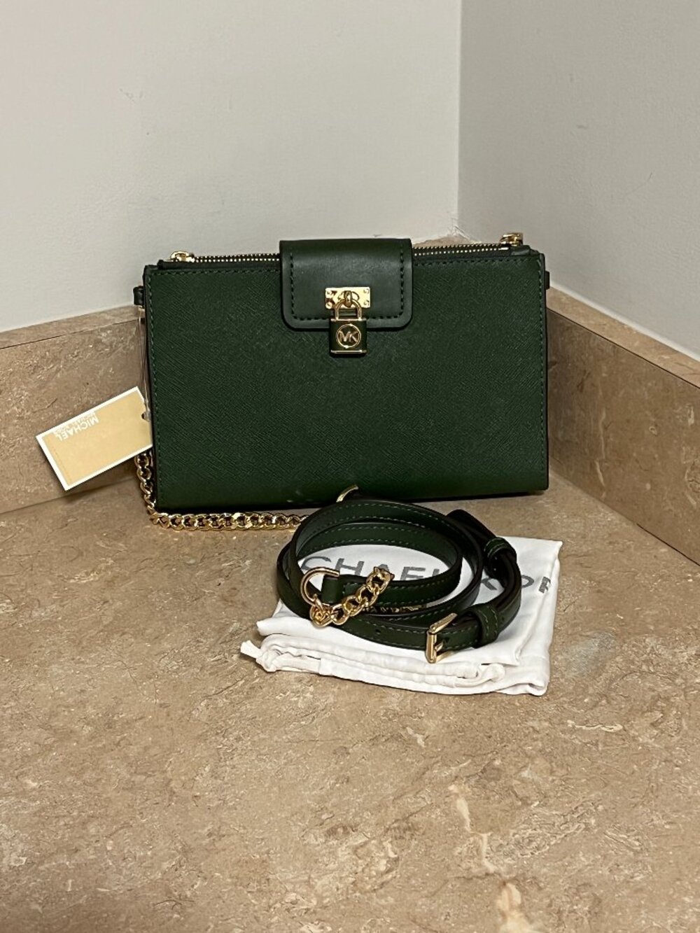 NWT Michael Kors Small Double Zip xbody Wallet on a Chain